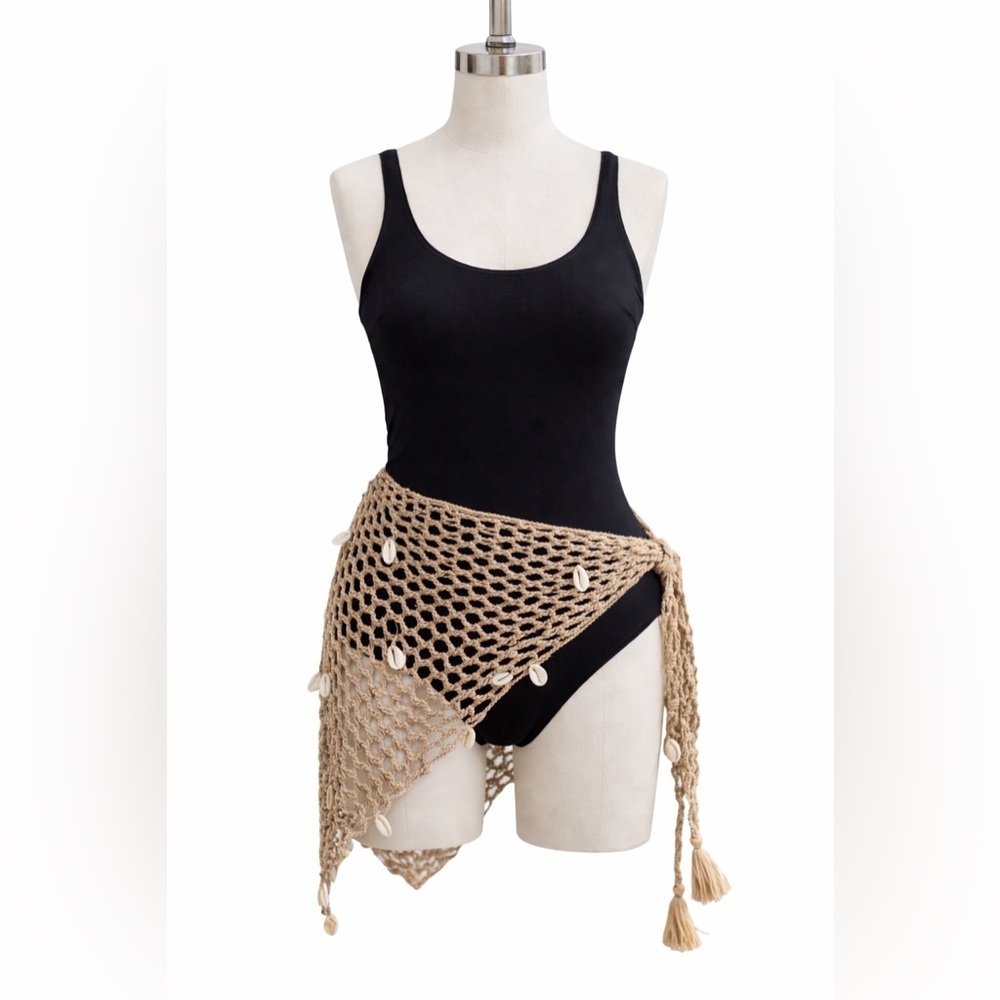 Boho Coastal Crochet Shell Sarong Wrap | Beach Cover Up | One Size